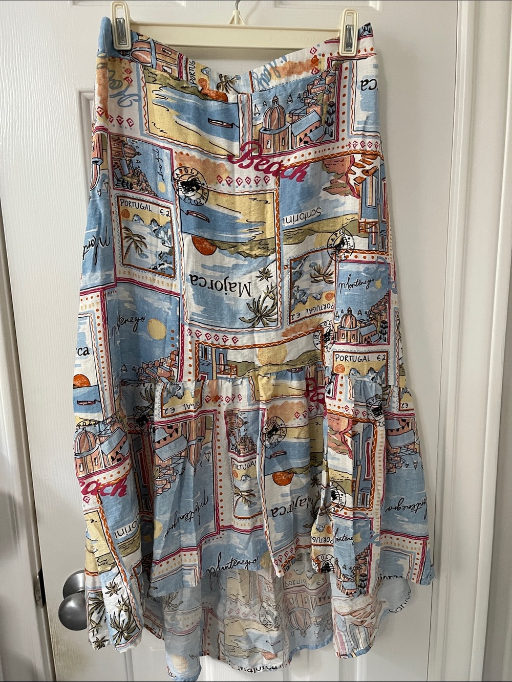 Mlle Gabrielle Light Blue Multi-Print High-lo Skirt